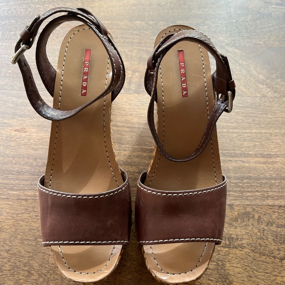 Prada brown leather sabot sandals/espadrilles